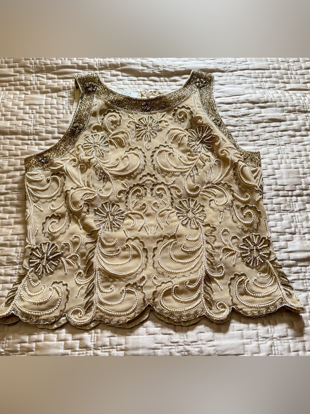 J Kara New York Cream Beaded Embellished Top Size Large